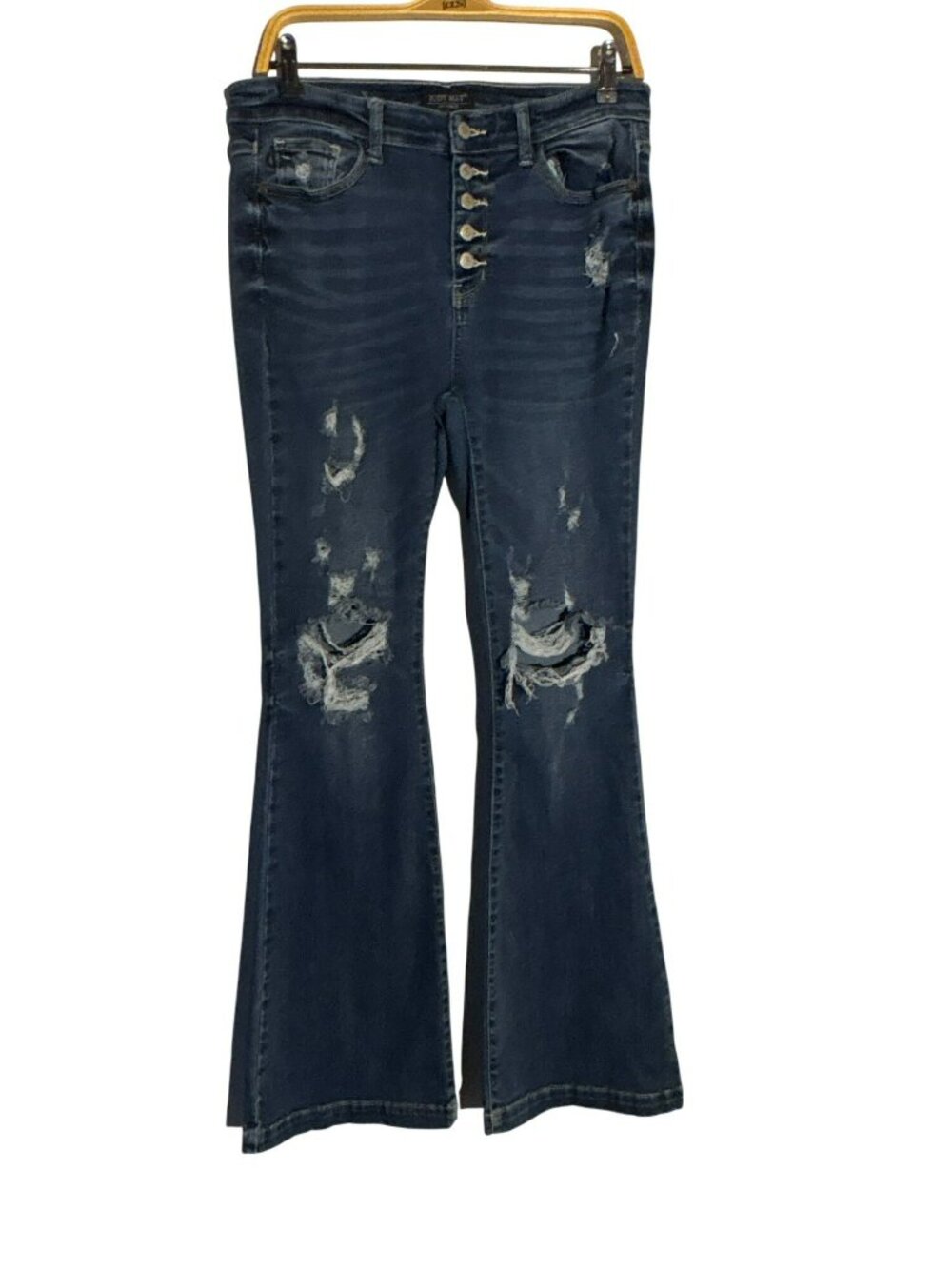 Judy Blue Trouser Flare Distressed Button Fly Jeans Size 11/30